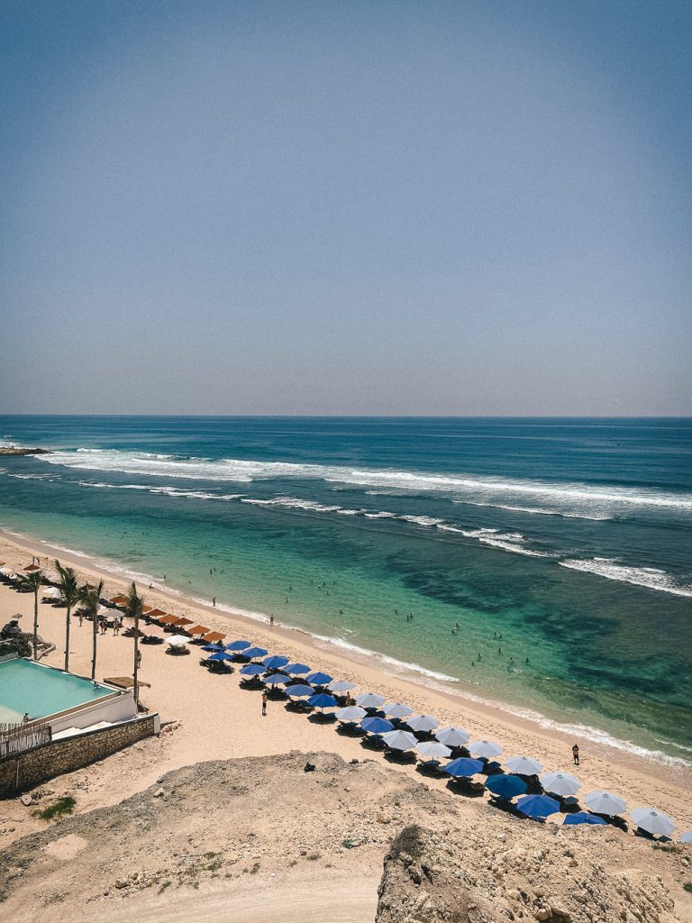 A beautiful scenic beach in Melasti Beach in Uluwatu, Bali
