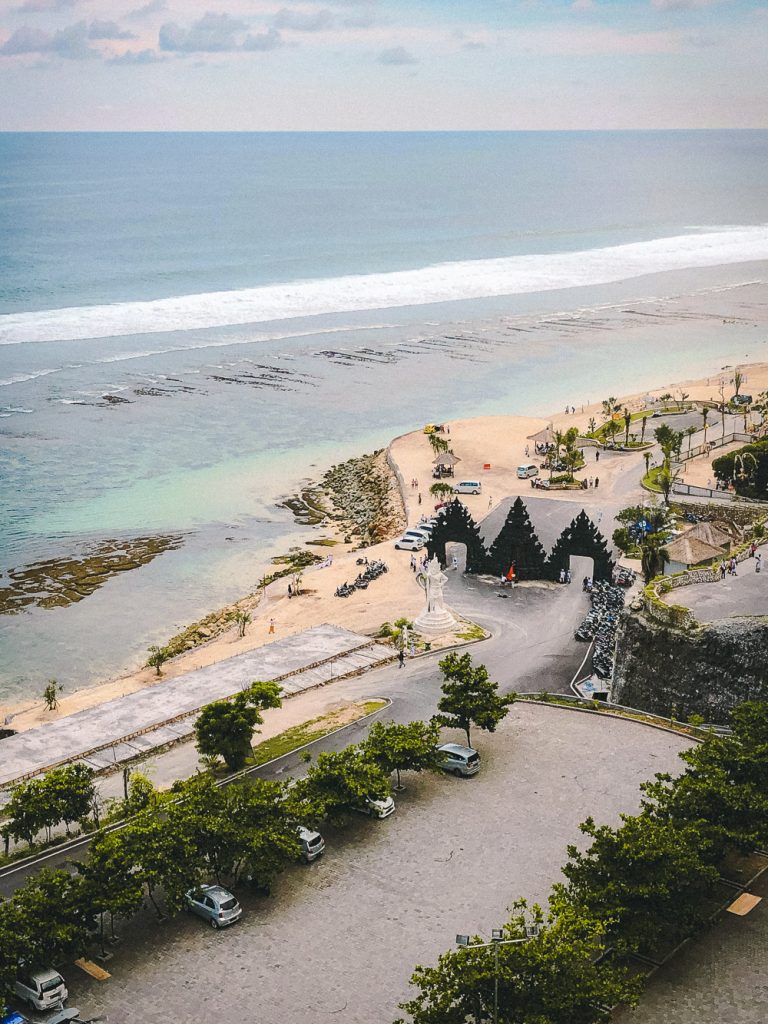 A beautiful scenic beach in Melasti Beach in Uluwatu, Bali
