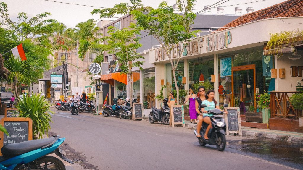 Shopping Street in Seminyak with trees